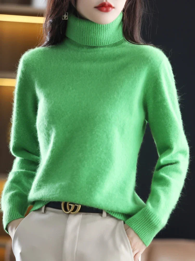 Women's 100% Cashmere Turtleneck Sweater Warm Slim Fit Knit in 23 Colors