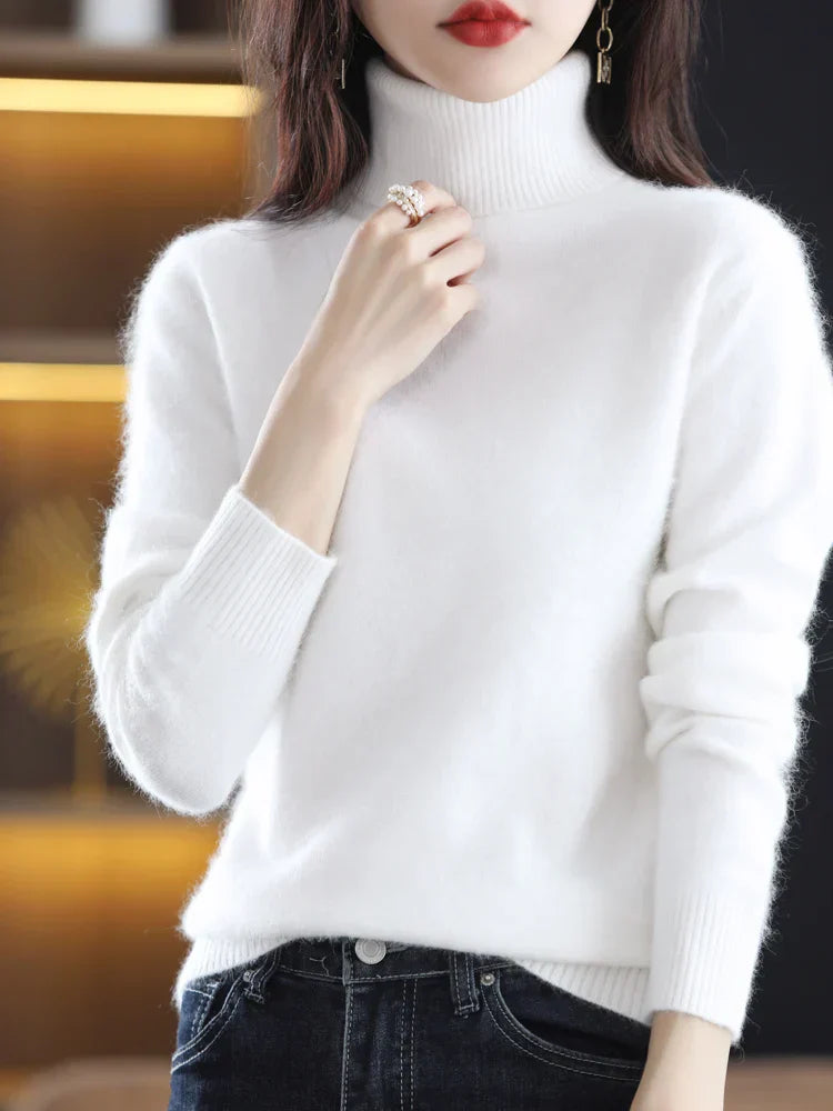 Women's 100% Cashmere Turtleneck Sweater Warm Slim Fit Knit in 23 Colors
