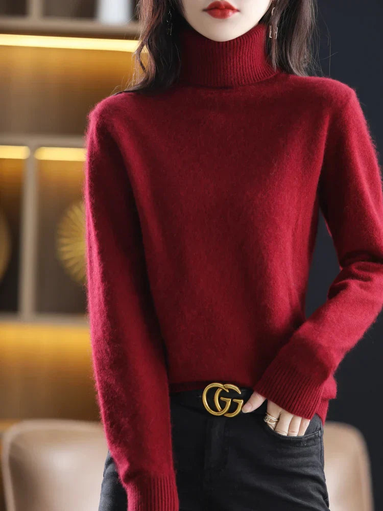 Women's 100% Cashmere Turtleneck Sweater Warm Slim Fit Knit in 23 Colors