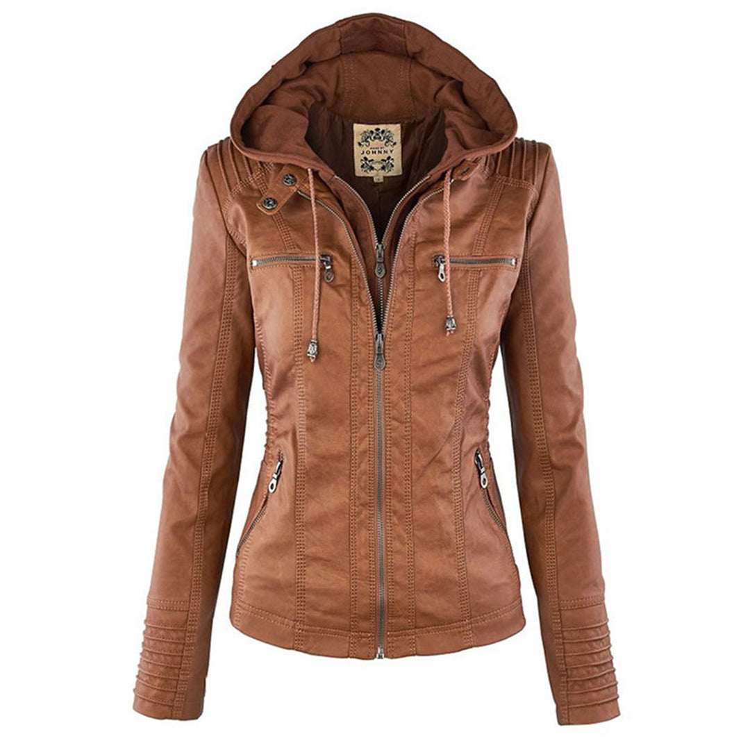Women's Hooded Leather Jacket - Autumn Edition