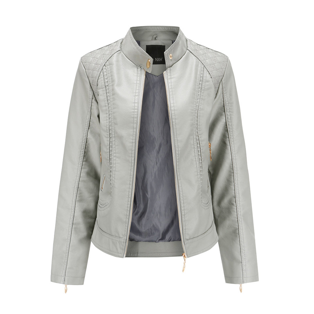 Women's Stand-Up Collar Leather Jacket - Autumn Edition