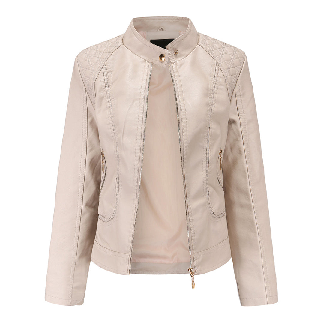 Women's Stand-Up Collar Leather Jacket - Autumn Edition