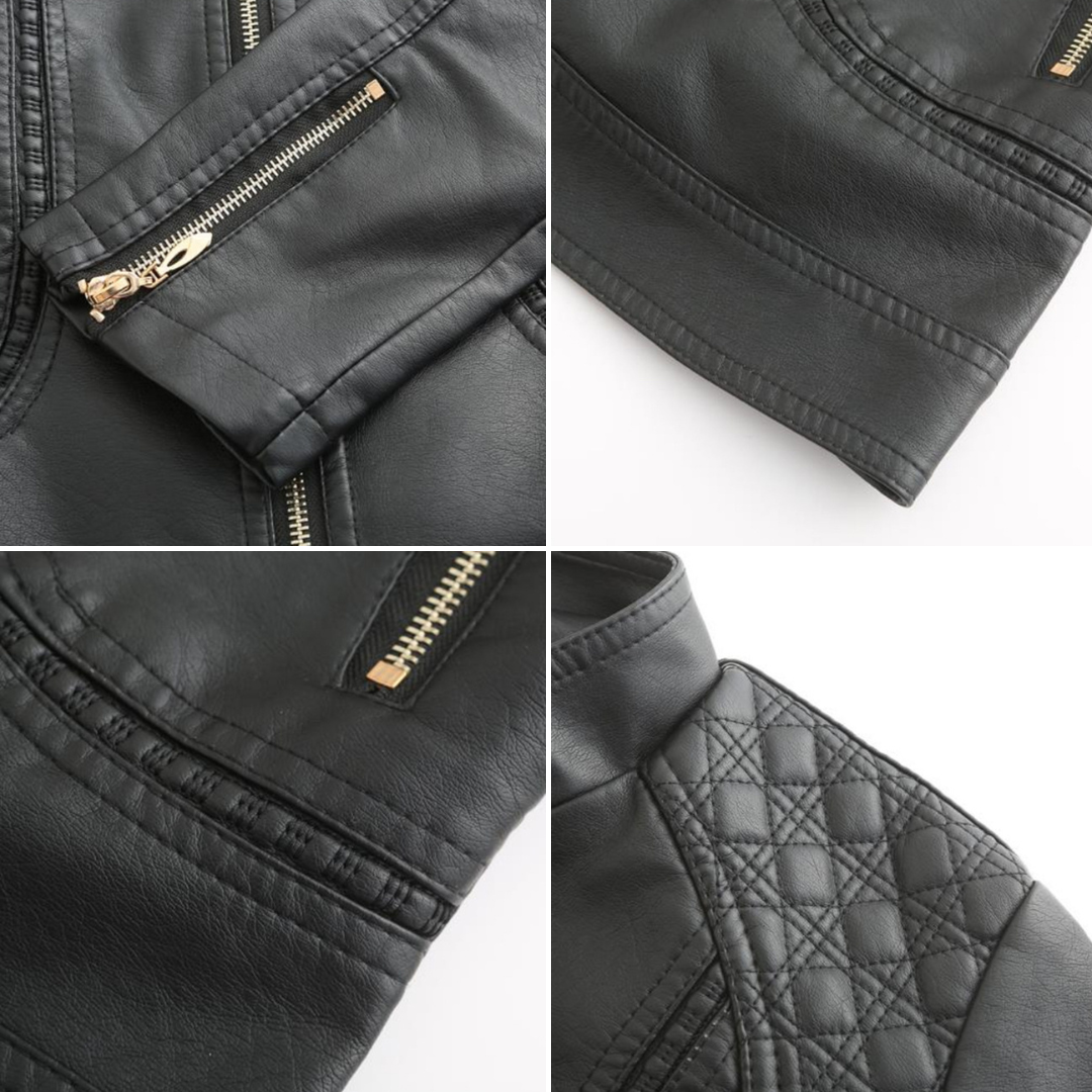 Women's Stand-Up Collar Leather Jacket - Autumn Edition