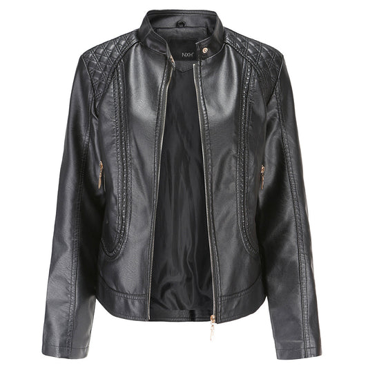 Women's Stand-Up Collar Leather Jacket - Autumn Edition