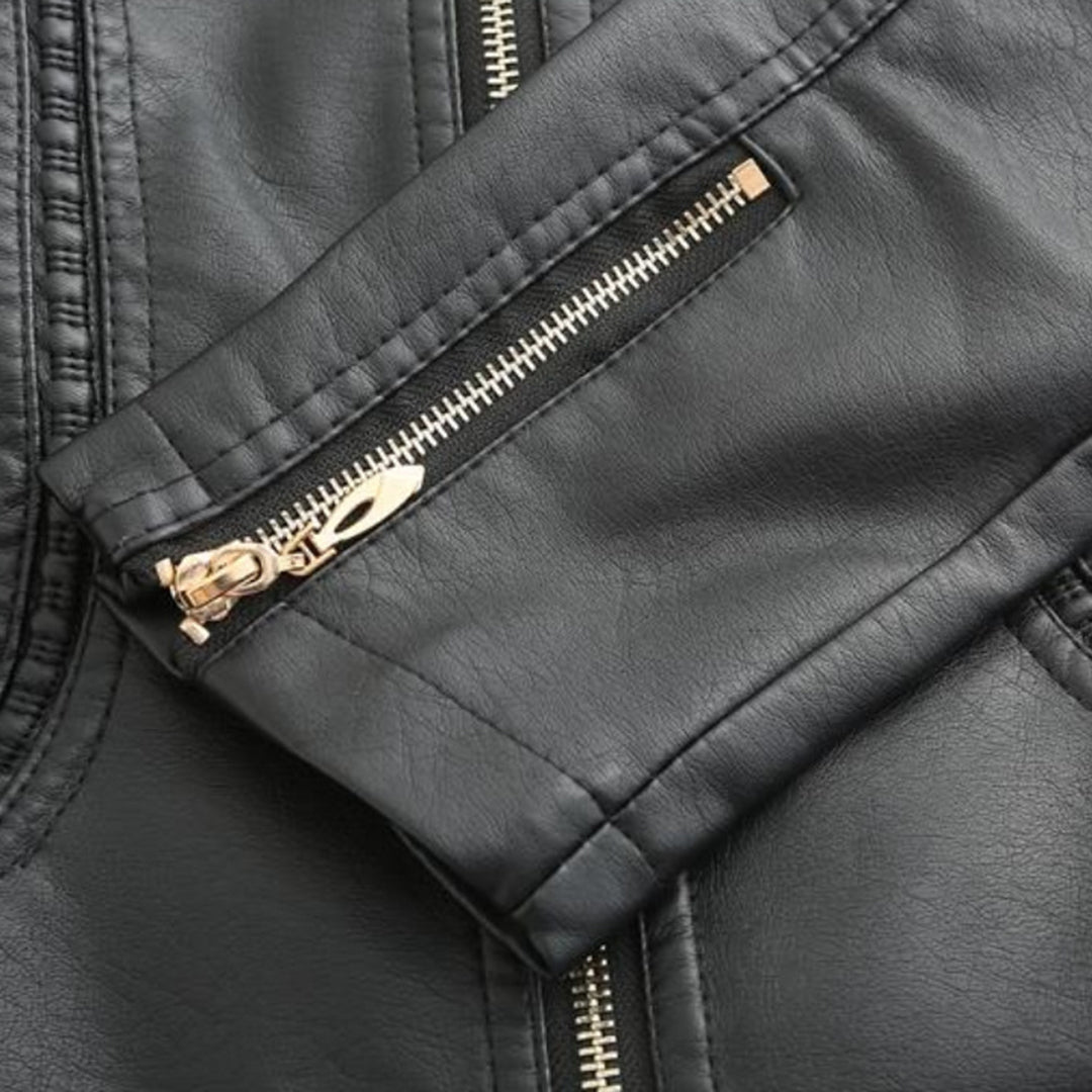 Women's Stand-Up Collar Leather Jacket - Autumn Edition