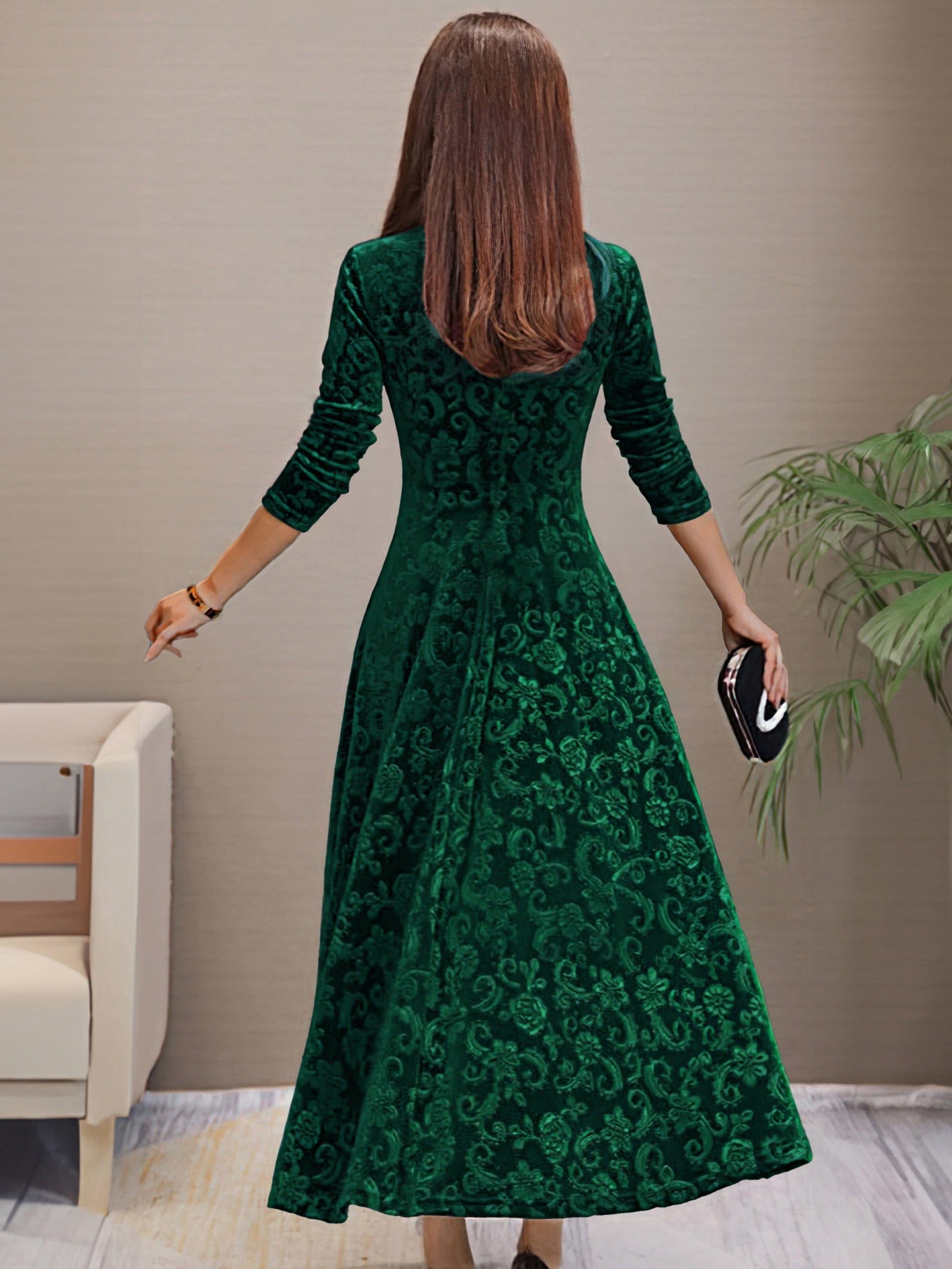 Women's V-neck Velvet Dress - Perfect for Autumn