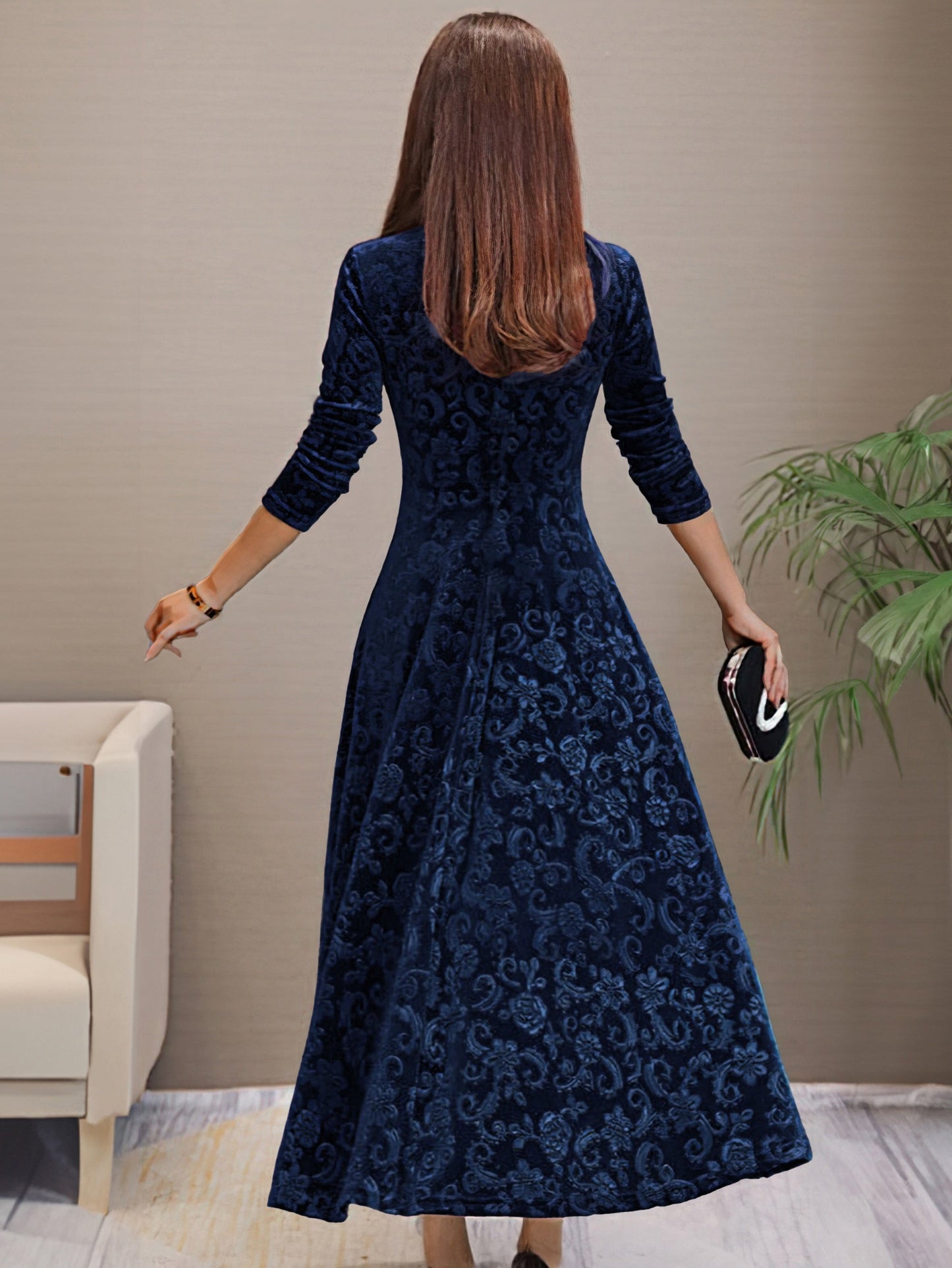 Women's V-neck Velvet Dress - Perfect for Autumn