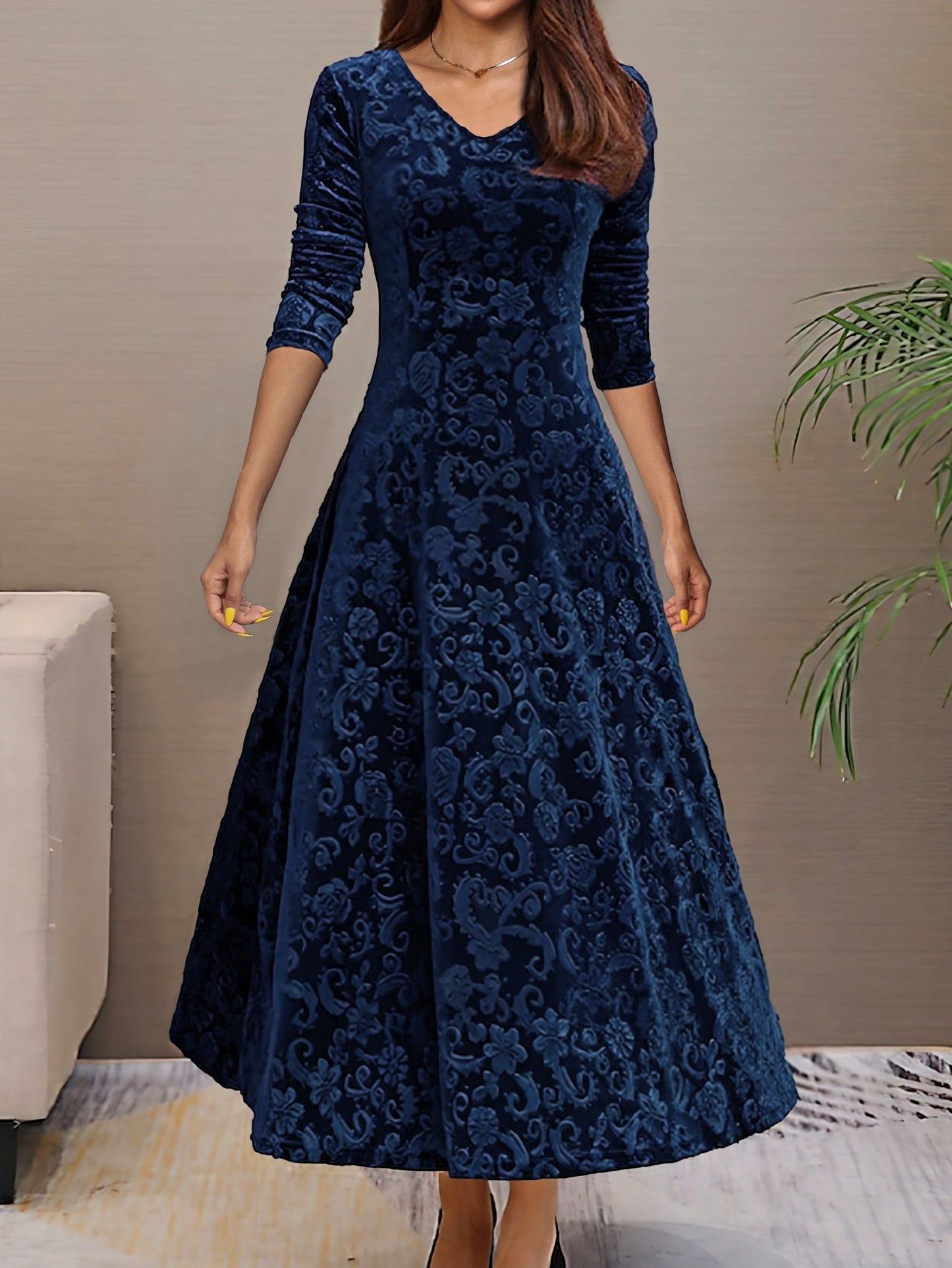 Women's V-neck Velvet Dress - Perfect for Autumn