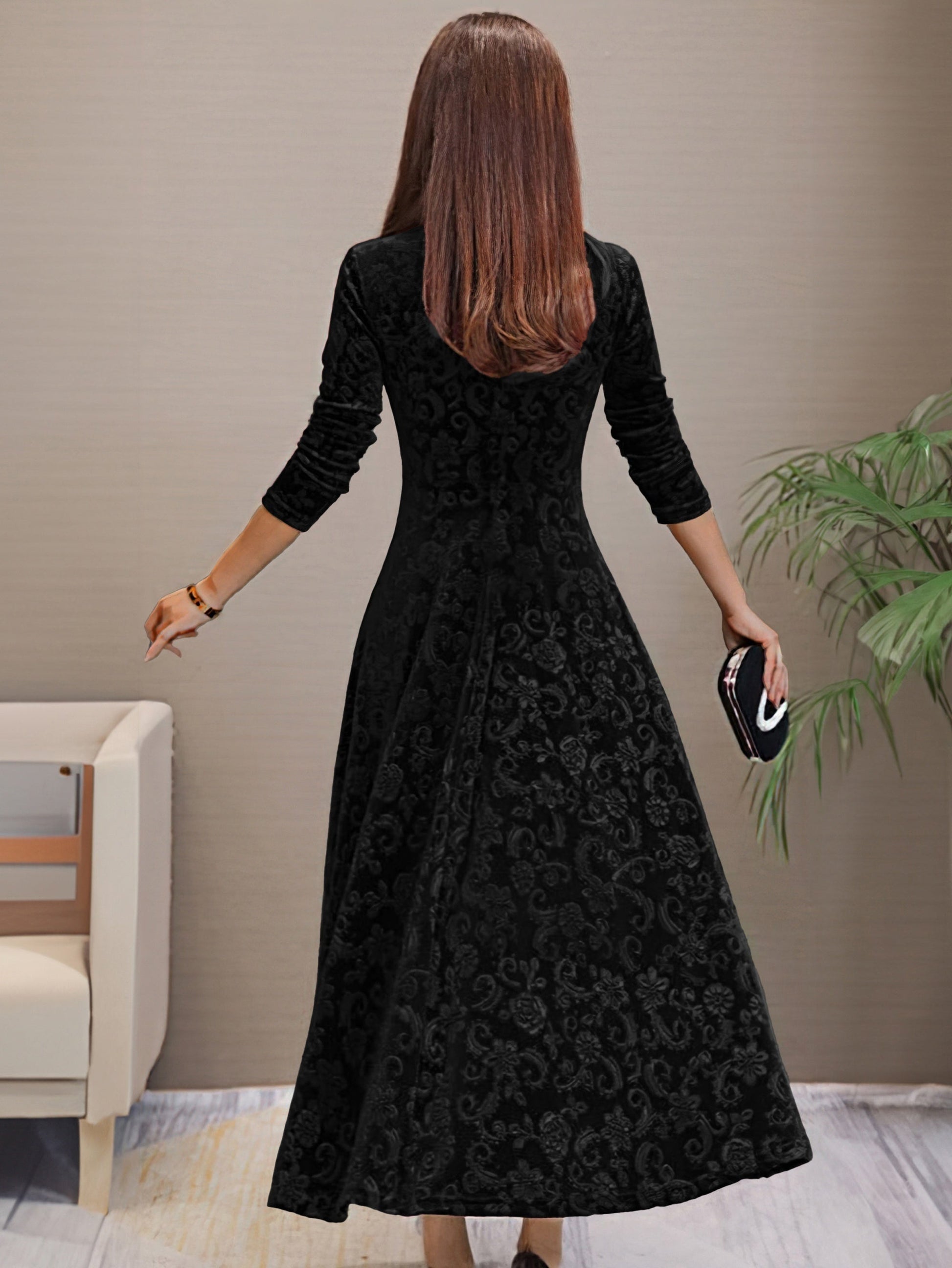 Women's V-neck Velvet Dress - Perfect for Autumn