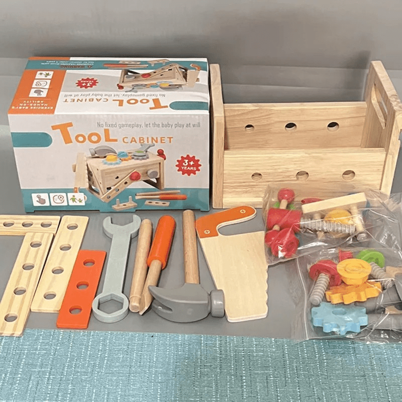 WOODTOOLS - Montessori Wooden Tool Kit for Creative Learning and Motor Development in Children